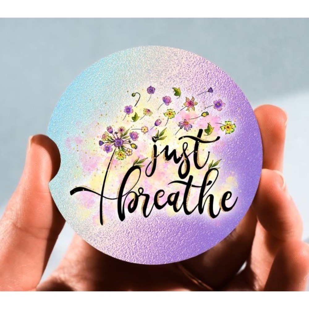 Set of‎ 2 Car Coasters, Just Breathe Car Coaster, Neoprene Car Coaster